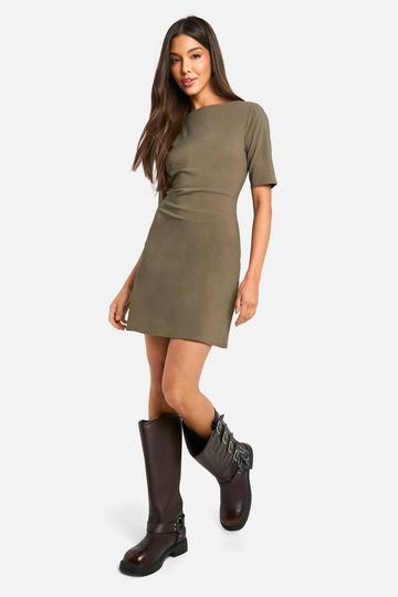 Olive Green Short Sleeve Tailored Mini Dress