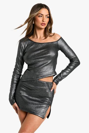 Silver METALLIC RIB ASYM MINI SKIRT