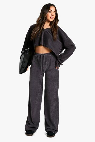 Jersey Knit Cord Wide Leg Pants charcoal