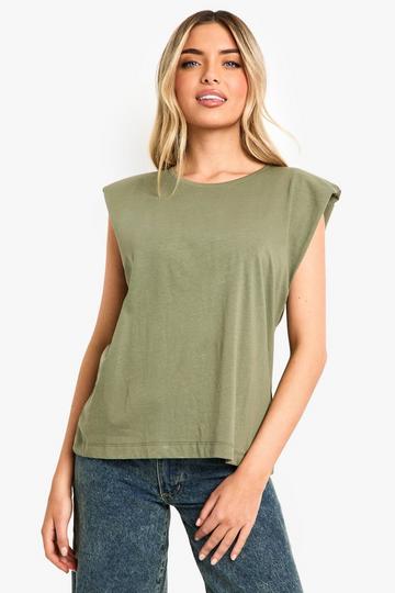 Mouwloos T-Shirt Met Schouderpads olive