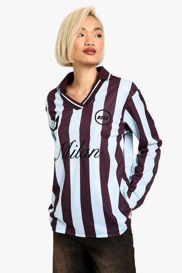 MILAN STRIPED OVERSIZED FOOTBALL T-SHIRT burgundy