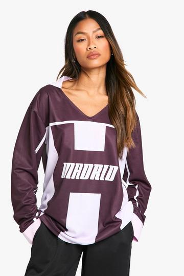 MADRID PRINTED OVERSIZED FOOTBALL T-SHIRT grape