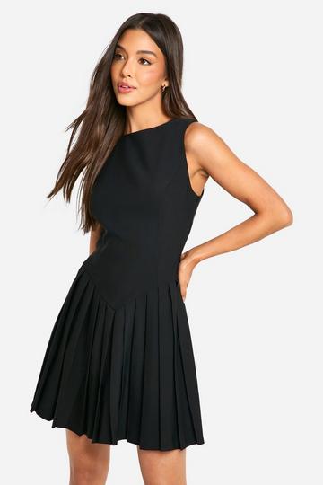 Pleated Tailored Mini Dress black