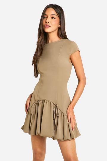 Bubble Hem Cap Sleeve Tailored Mini Dress mocha