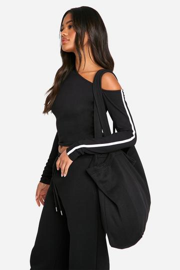 Off Shoulder Top Met Gestreepte Mouwen En Opdruk black