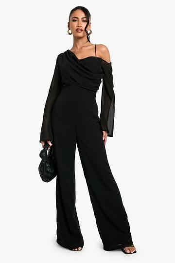 Asymmetric Chiffon Wide Leg Jumpsuit black