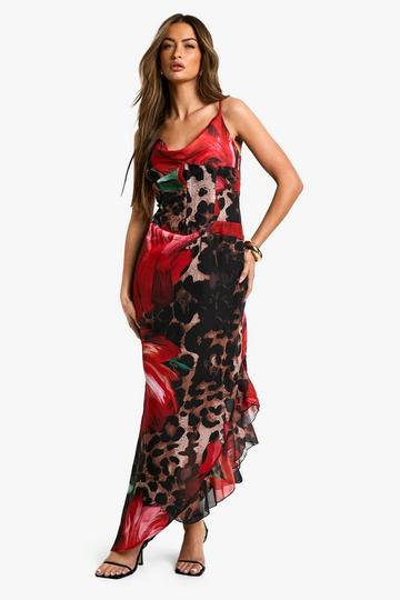 Leopard Floral Mix Chiffon Corset Maxi Dress multi