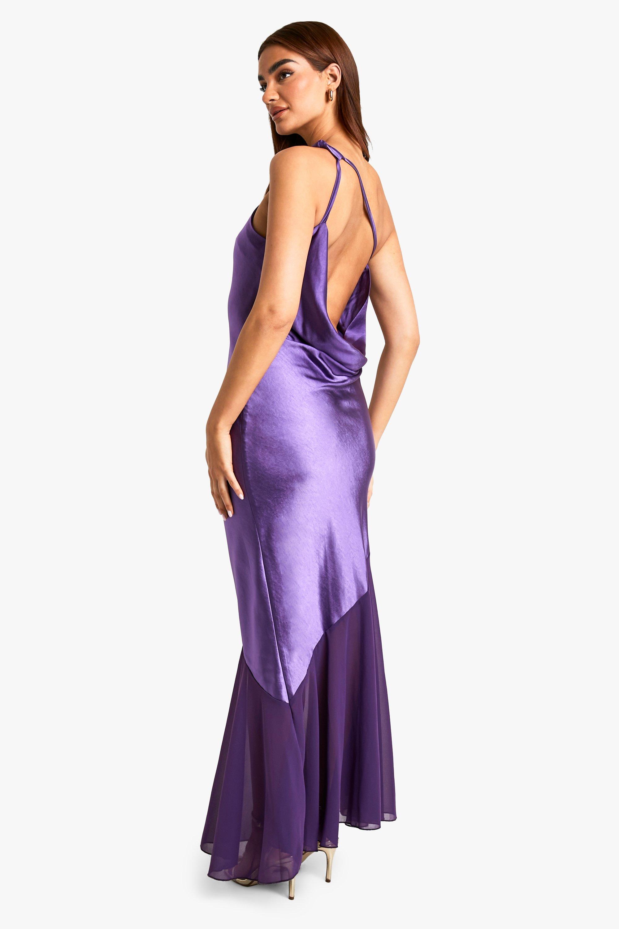 Asymmetric Satin and Chiffon Mix Maxi Dress