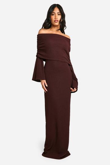 Textured Slouchy Bardot Maxi Dress chocolate