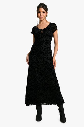 Floral Mesh Tie Front Midaxi Dress black