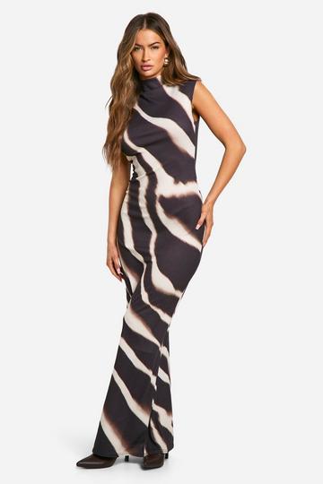 Black Zebra Rib Column Maxi Dress