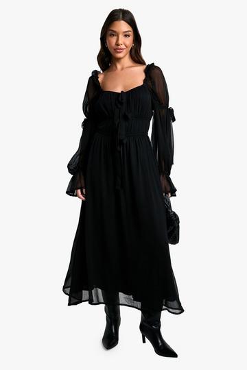 Chiffon Milkmaid Midaxi Dress black