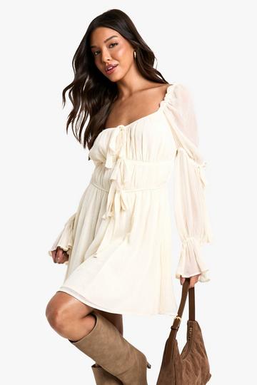 Chiffon Milkmaid Mini Dress almond