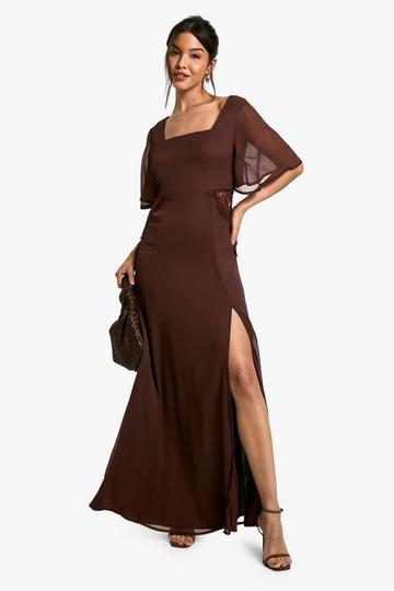 Lace Angel Sleeve Midaxi Dress chocolate