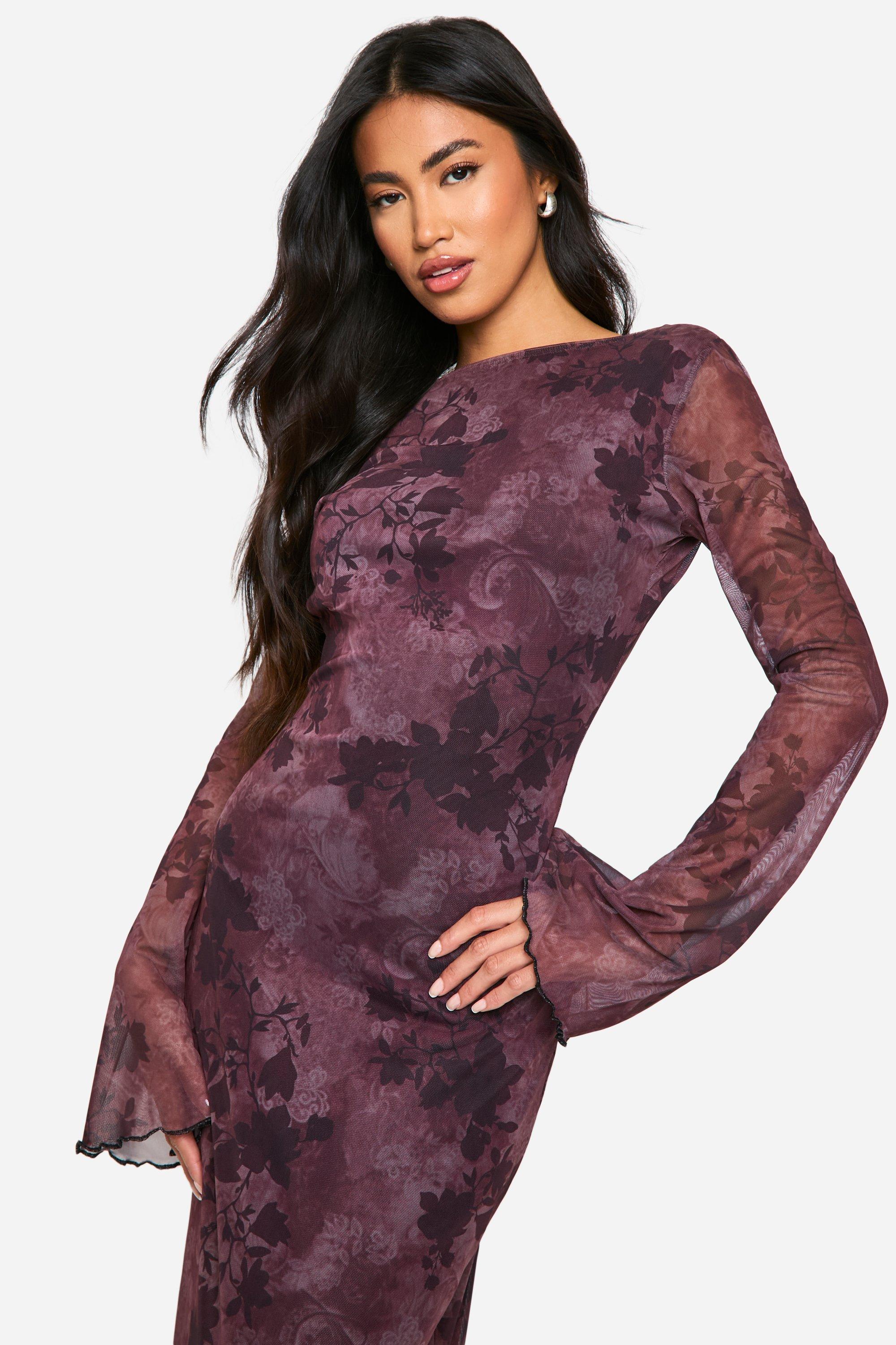 Lace Long Sleeves Floral Patterned Mesh Dress Lace Long Sleeves Floral Patterned Mesh Dress