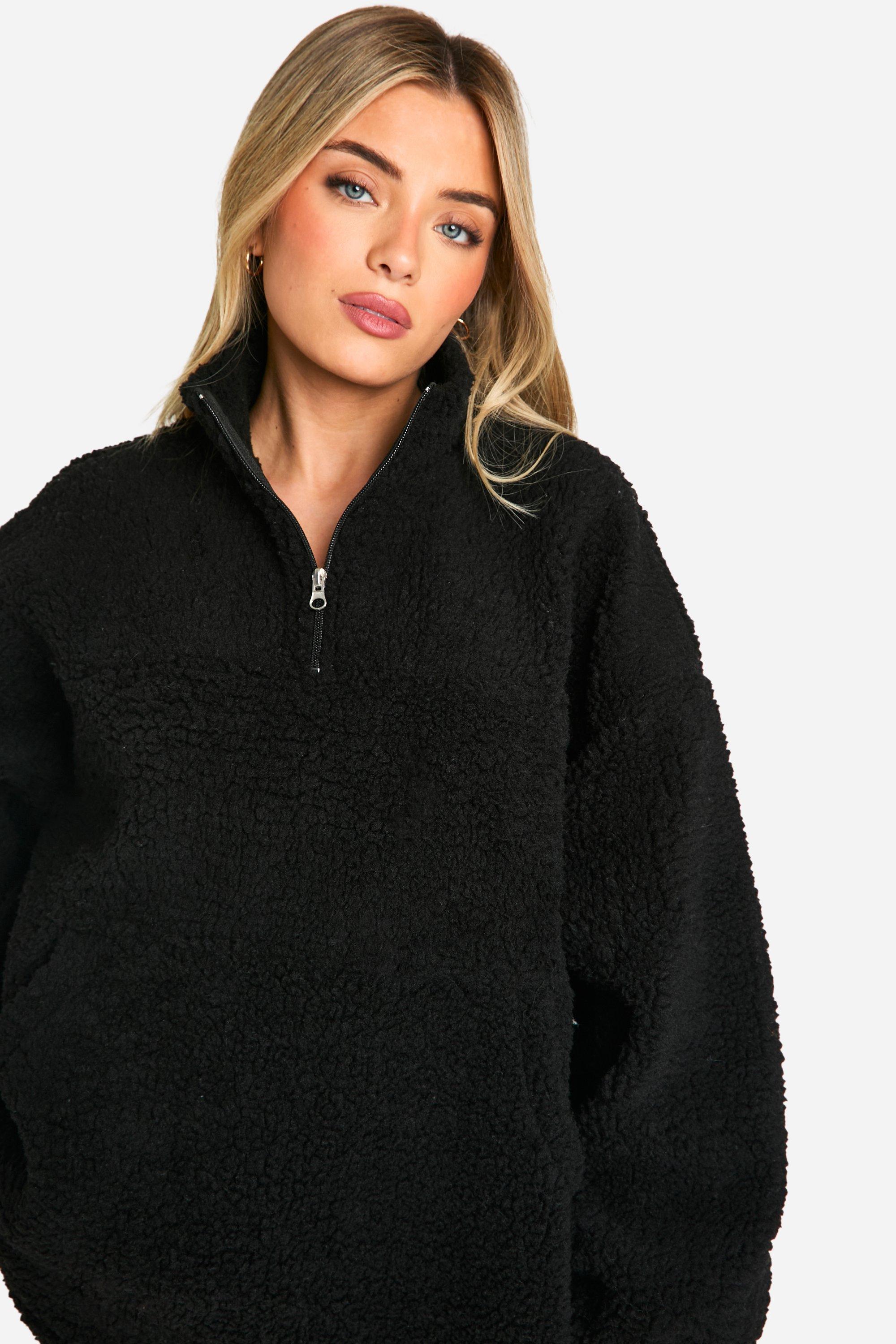 Borg Half Zip Oversized Sweatshirt boohoo UK