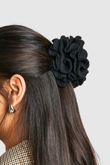 Black Plisse Rose Hair Claw Clip