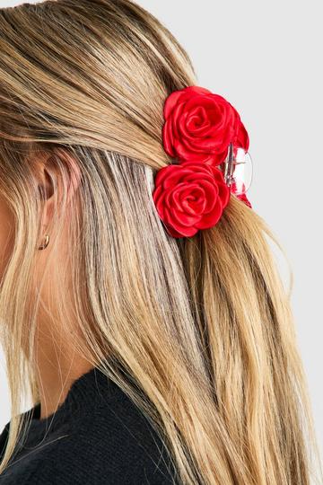 Double Rose Flower Claw Clip red