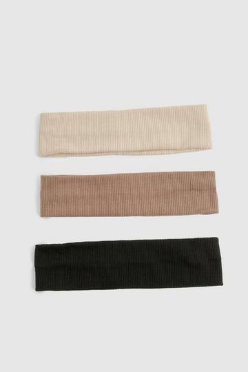 3 Pack Tonal Ribbed Headbands neutral