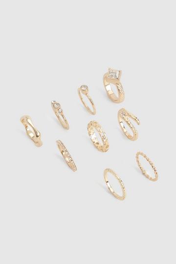 Gold Mixed Ring 9 Pack gold