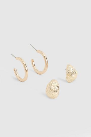 Gold Textured Hoop Earring 2 Pack gold