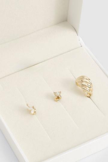 Gold Plated Opal Stone Detail Earring Set gold