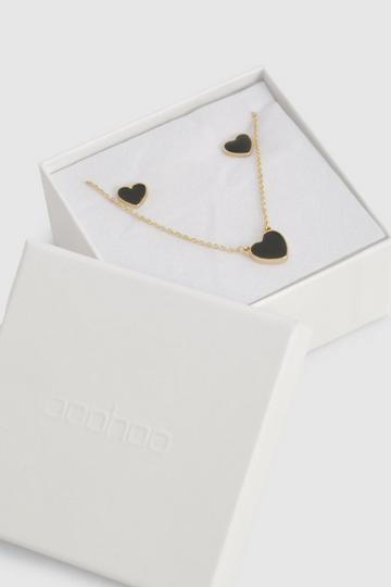 Gold Plated Enamel Heart Earring and Necklace Gift Set gold