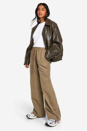 Petite Stripe Wide Leg Drawstring Pants brown