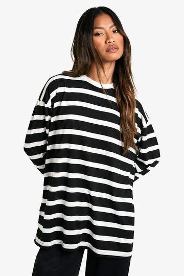 Oversized Gestreept T-Shirt Met Lange Mouwen black_white