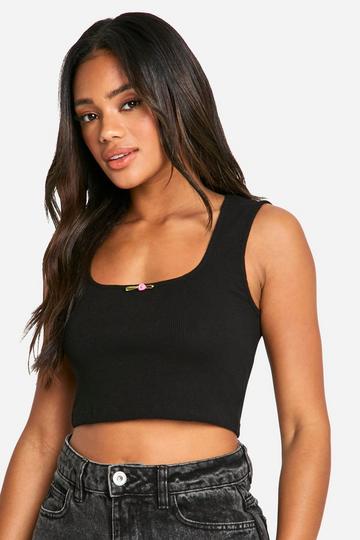 Black Rose Detail Tank Top Top