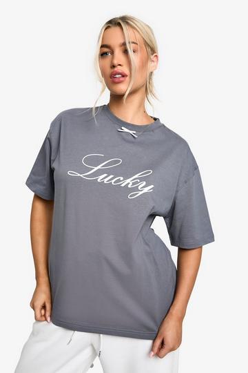 LUCKY OVERSIZED BOW TSHIRT charcoal