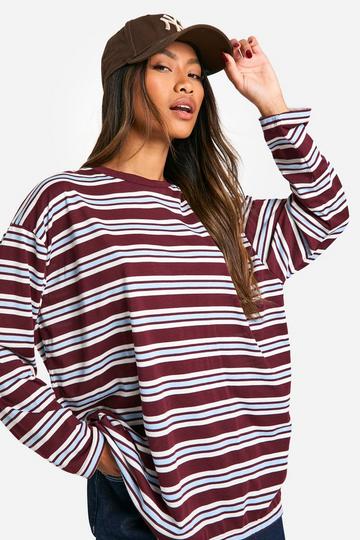 LONG SLEEVE STRIPE OVERSIZED TSHIRT burgundy