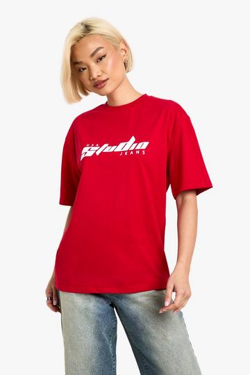 Studio Oversized Stripe T-shirt red