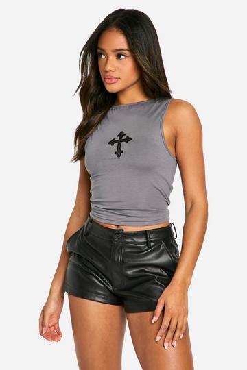 Cross Applique Vest Top charcoal