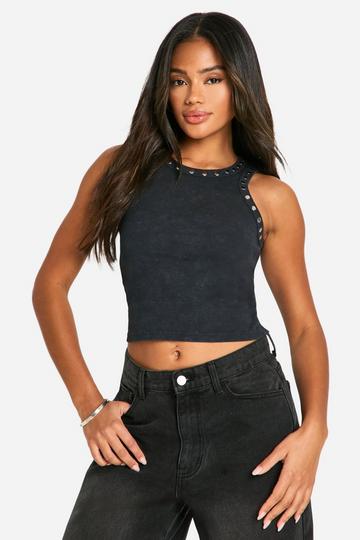 Hot Fix Diamante Neck Top charcoal