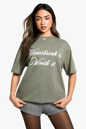 Heavy Jersey Knit Heartbreak Is Worth It Oversized T-Shirt khaki