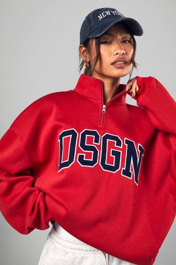 Dsgn Studio Applique Half Zip Oversized Sweatshirt red