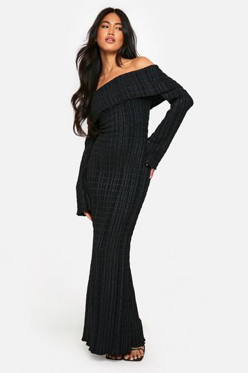 Off Shoulder Maxi Jurk Met Textuur black