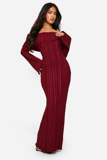 Textured Bardot Maxi Dress wine