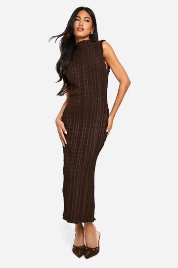 Textured High Neck Midaxi Dress chocolate