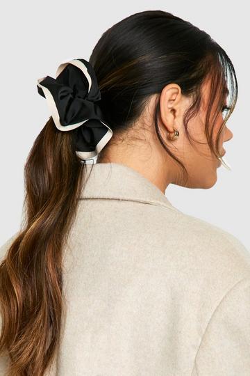 Contrast Detail Satin Scrunchie black