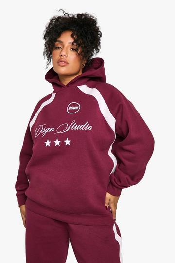 Plus Script DSGN Studio Rib Contrast Hoodie burgundy