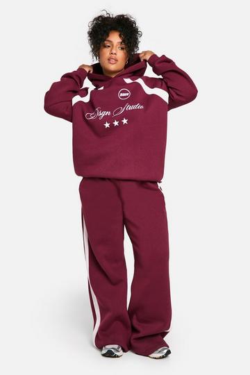 Plus Script DSGN Studio Rib Contrast Jogger burgundy