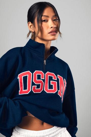 Navy Dsgn Studio Applique Half Zip Oversized Sweatshirt