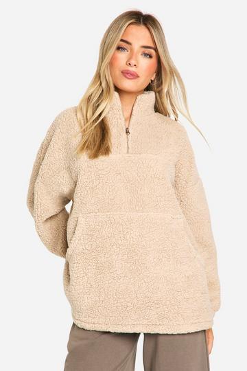 Borg Half Zip Oversized Sweatshirt stone