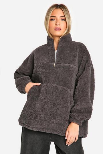 Borg Half Zip Oversized Sweatshirt charcoal