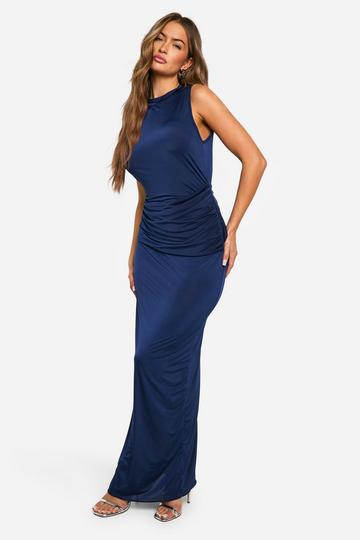 Navy Drape Slinky Maxi Dress