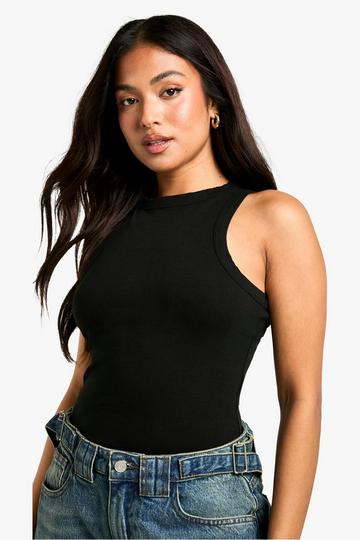 Petite Basic Racer Neck Bodysuit black