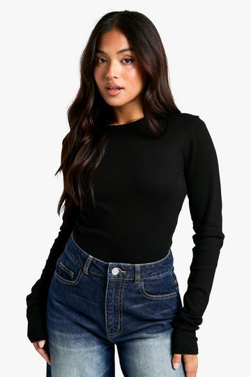 Petite Basic Crew Neck Long Sleeve Bodysuit black