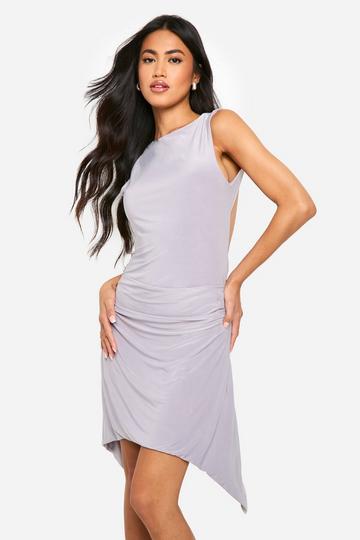 Slinky Open Back Drape Detail Mini Dress grey